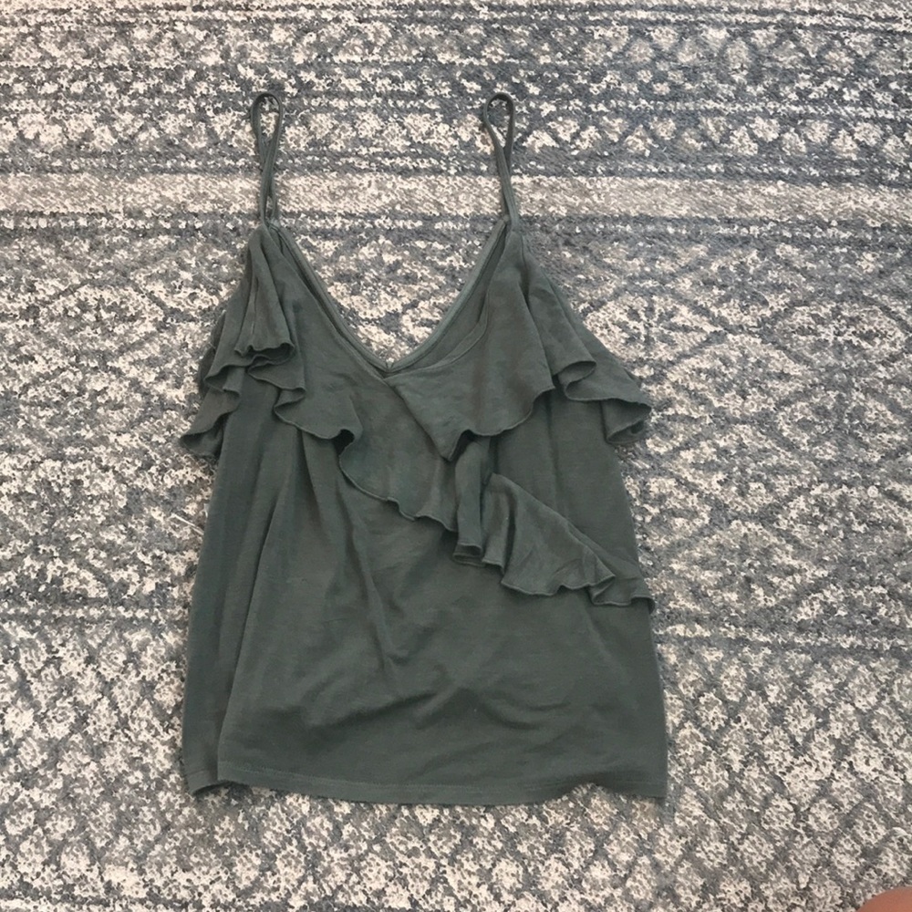 American Eagle Army Green Ruffle Detailed Tank